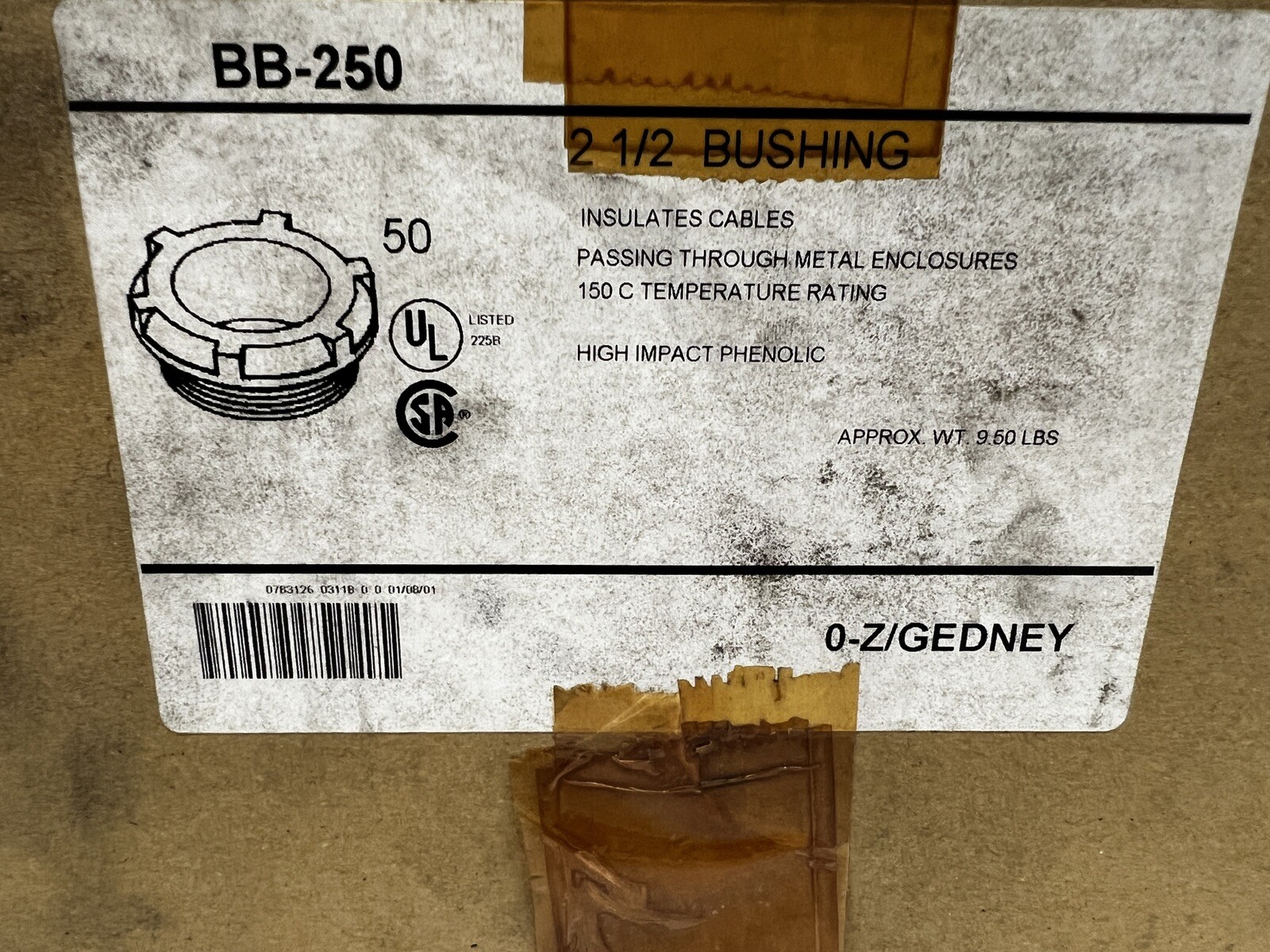 OZ-GEDNEY BB-250 2-1/2″ Insulating Threaded Non-Metallic Bushings BOX OF 10