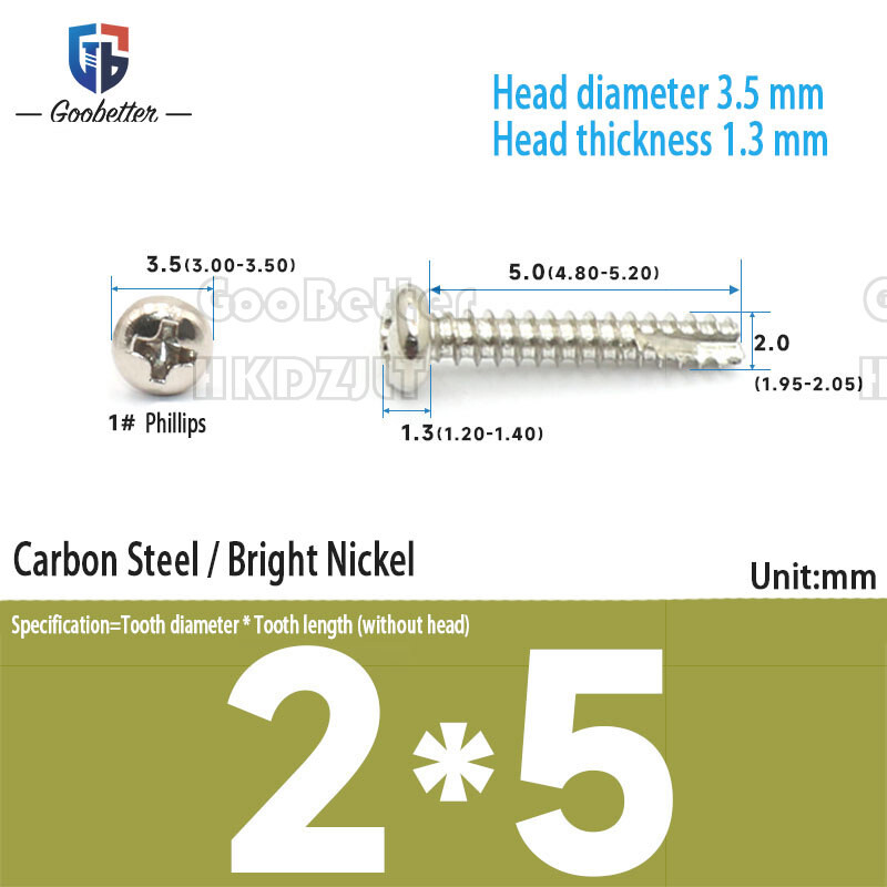 2mm 2.3mm – 2.6mm Pan Round Head Phillips Self-tapping Tail Cutting Small Screw