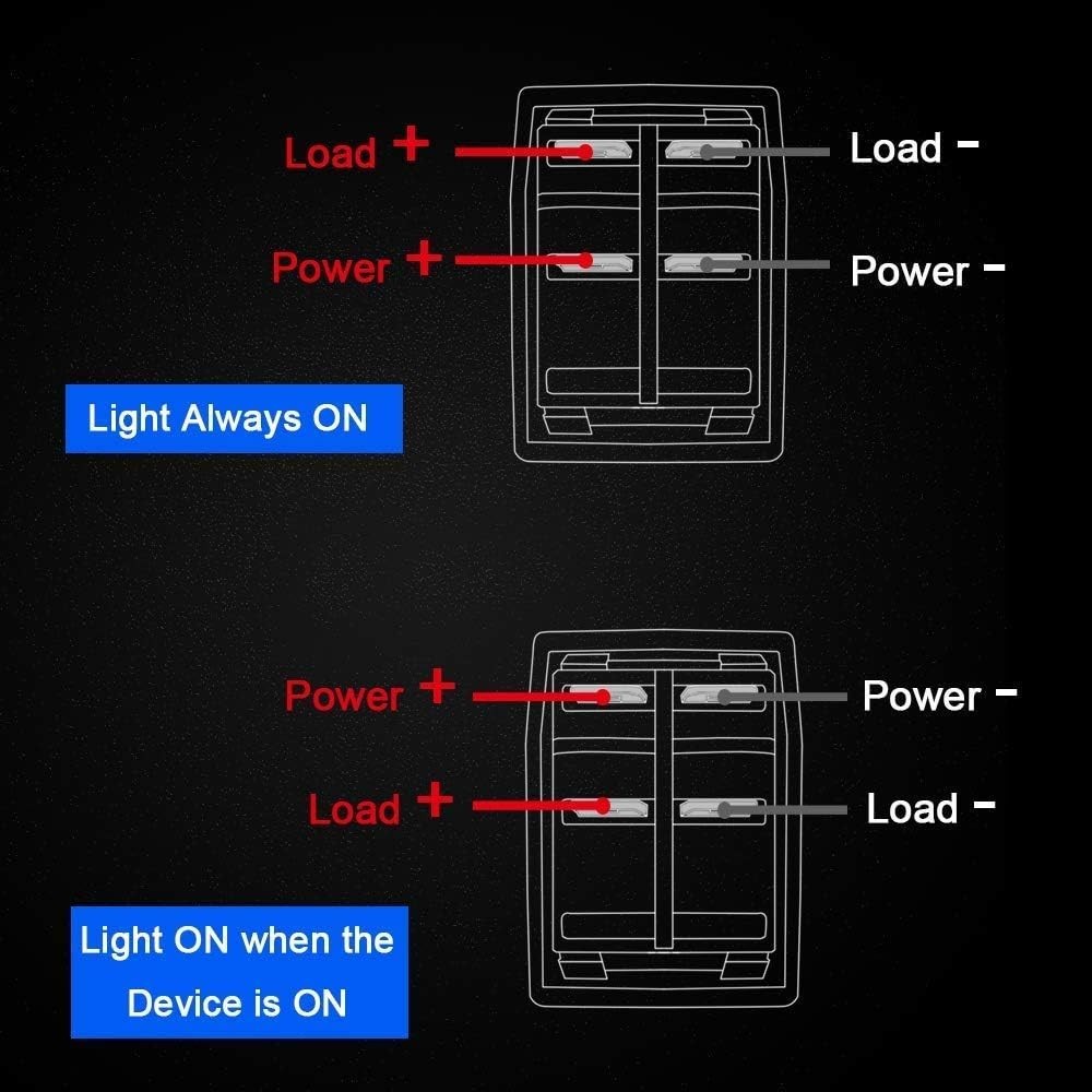 6PCS Rocker Switches 12 Volt 4Pin SPST 20A/12V 10A/24V On/Off Set with Night Glo