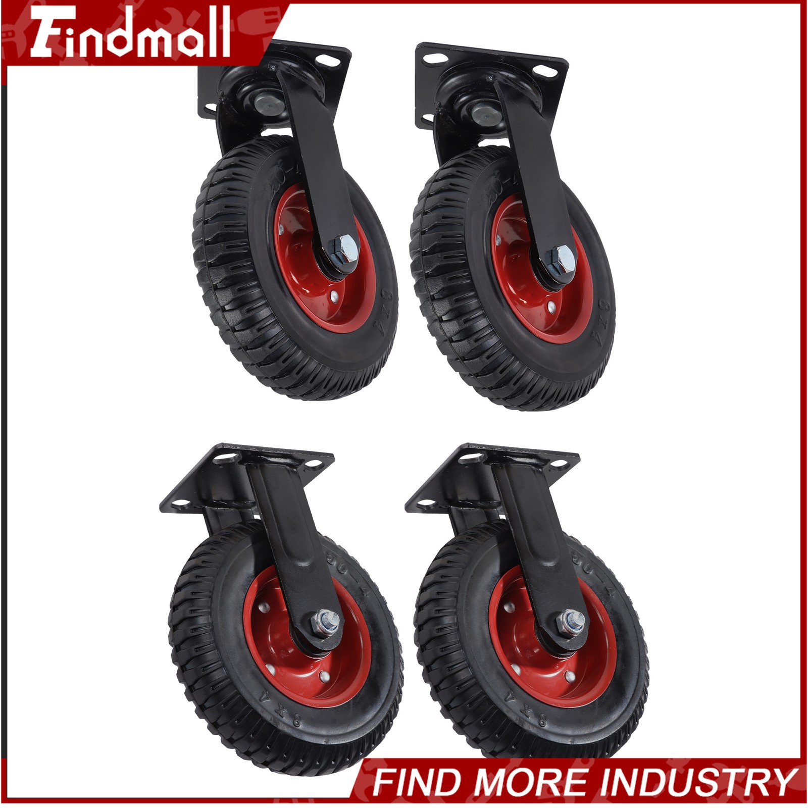 Findmall 4Pcs 8 Inch Heavy Duty Rubber Caster Wheels (2 Swivel & 2 Fixed)