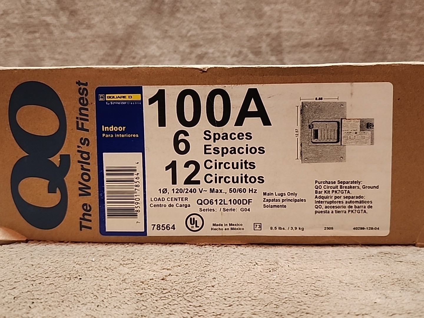 Square D Main Lug Load Center Indoor Flush Mount 100A 6:S, 12:C #QO612L100DF