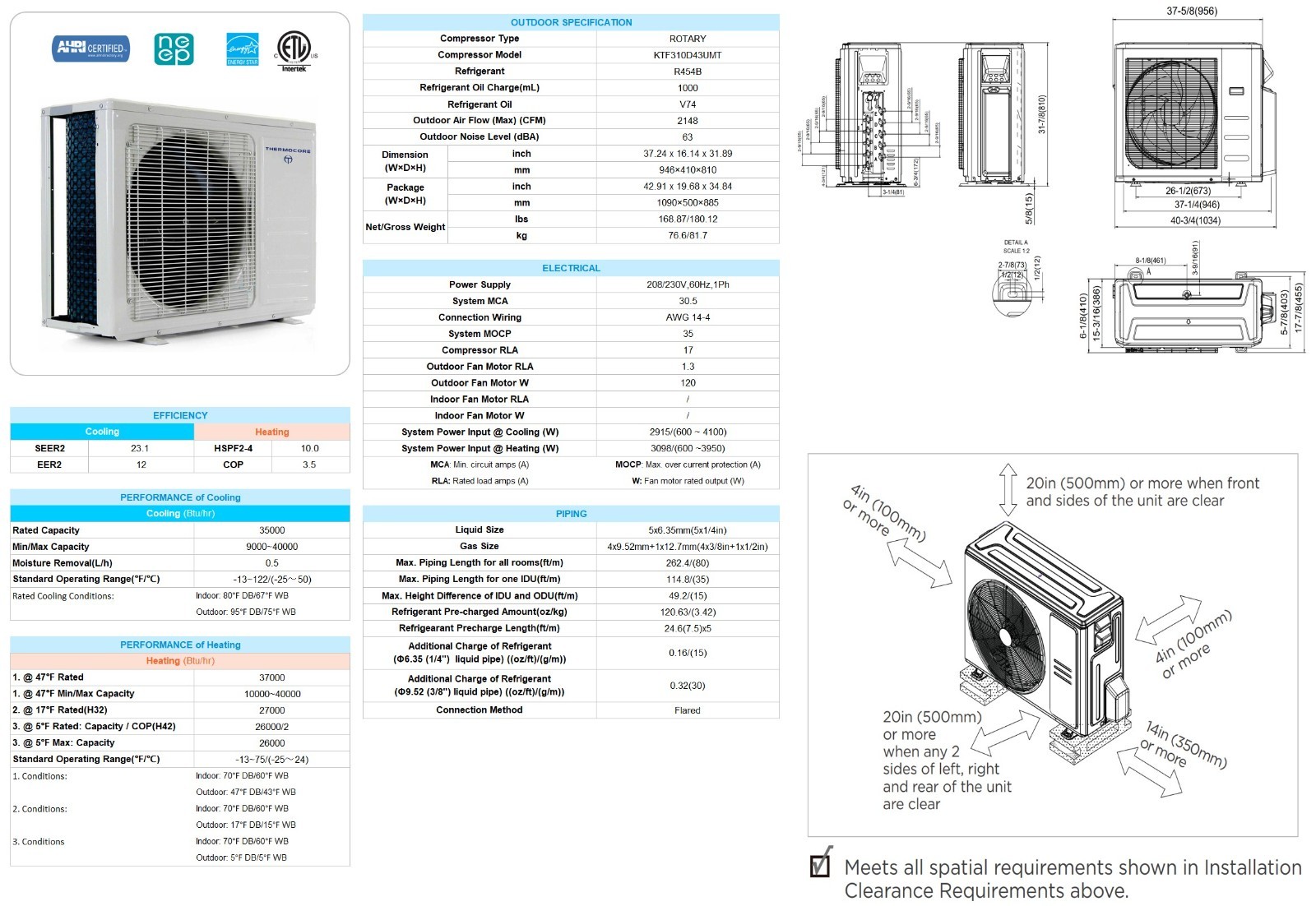 22 SEER Tri Zone Ductless Mini Split Air Conditioner Heat Pump, Ceiling cassette