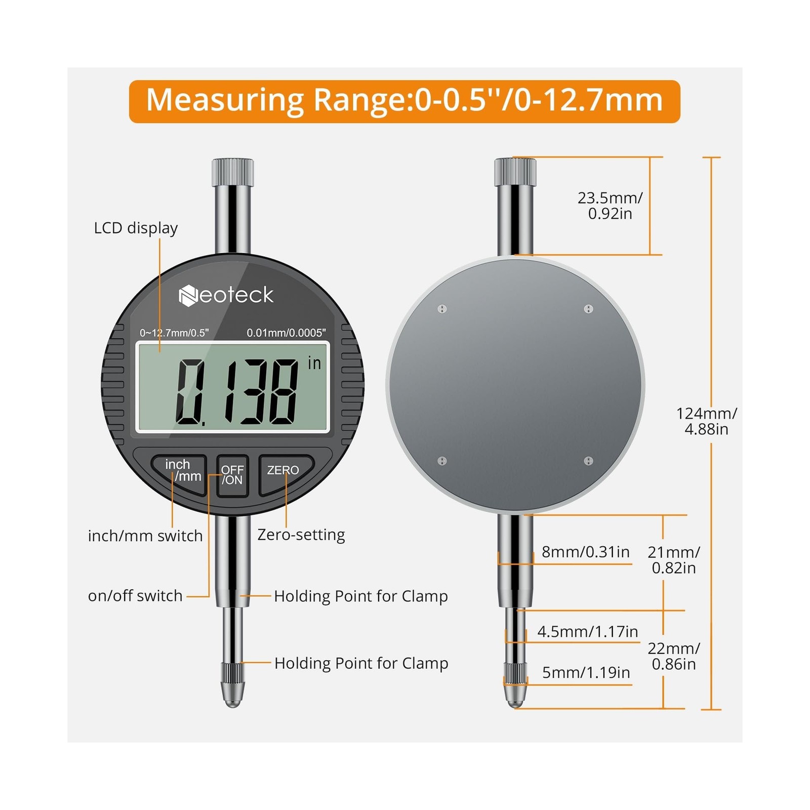 Neoteck Bore Gauge Set Digital Indicator Dial Bore Gauge (2-6″/0.0005″) with …