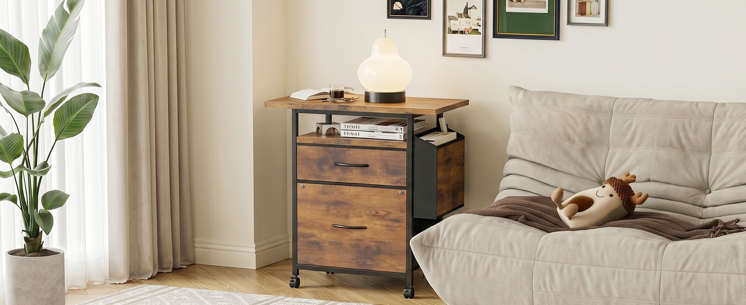 File Cabinets for Home Office, Small Printer Stand with Storage, Rolling Filing