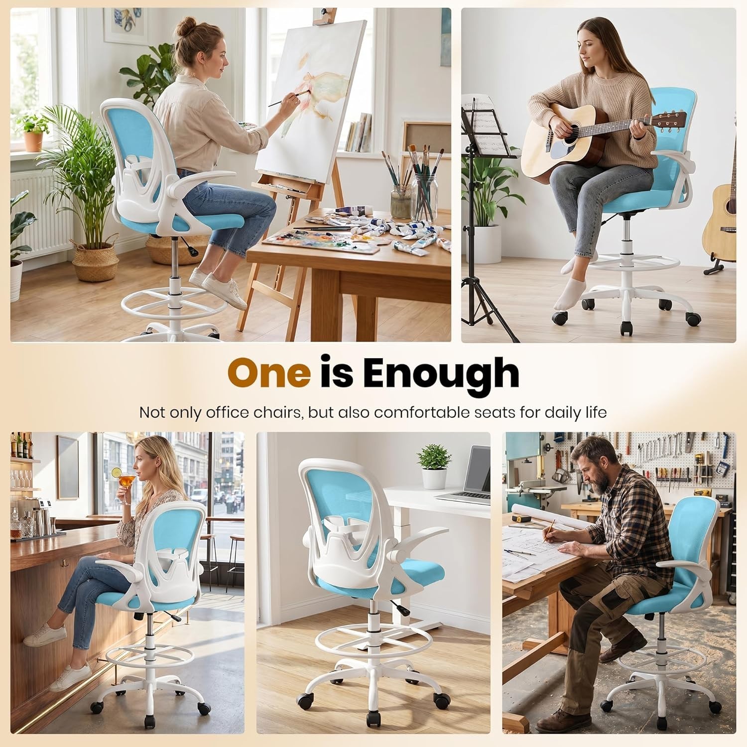 Drafting Chair with Memory Foam Cushion Ergonomic Design for Comfort and Support