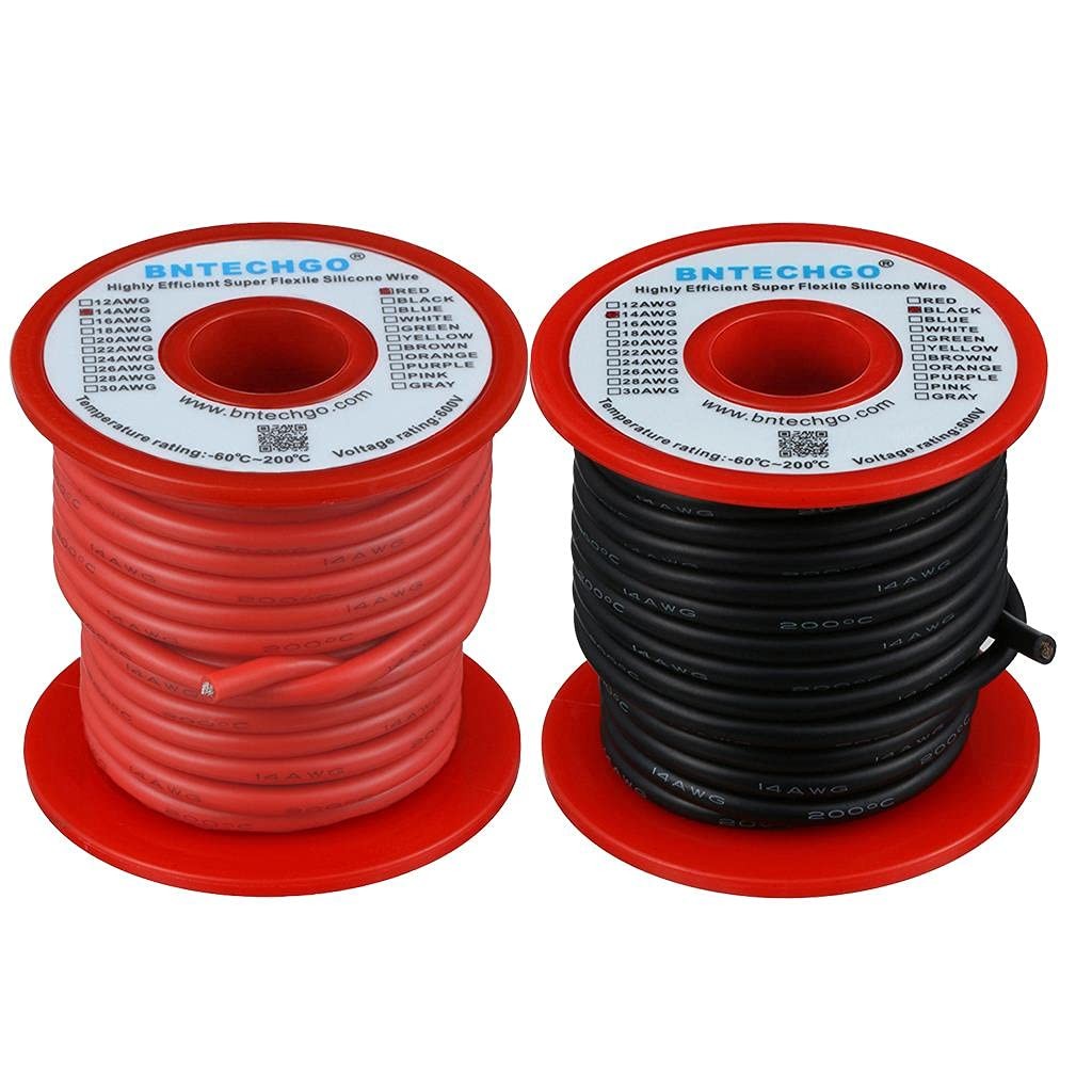 BNTECHGO 14 Gauge Silicone Wire Spool red and Black Each 25ft Flexible 14 AWG…