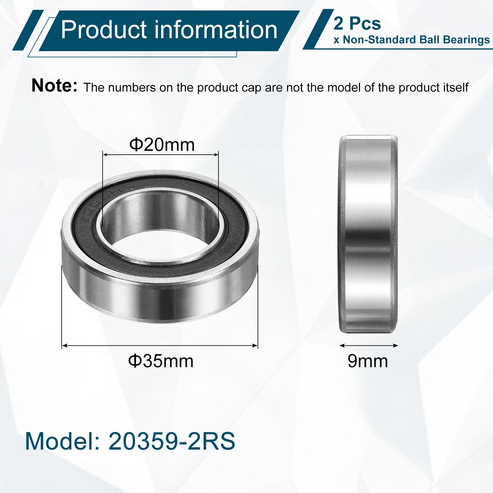 2Pcs 20359-2RS Non-Standard Ball Bearings 20mm ID x 35mm OD x 9mm Thickness