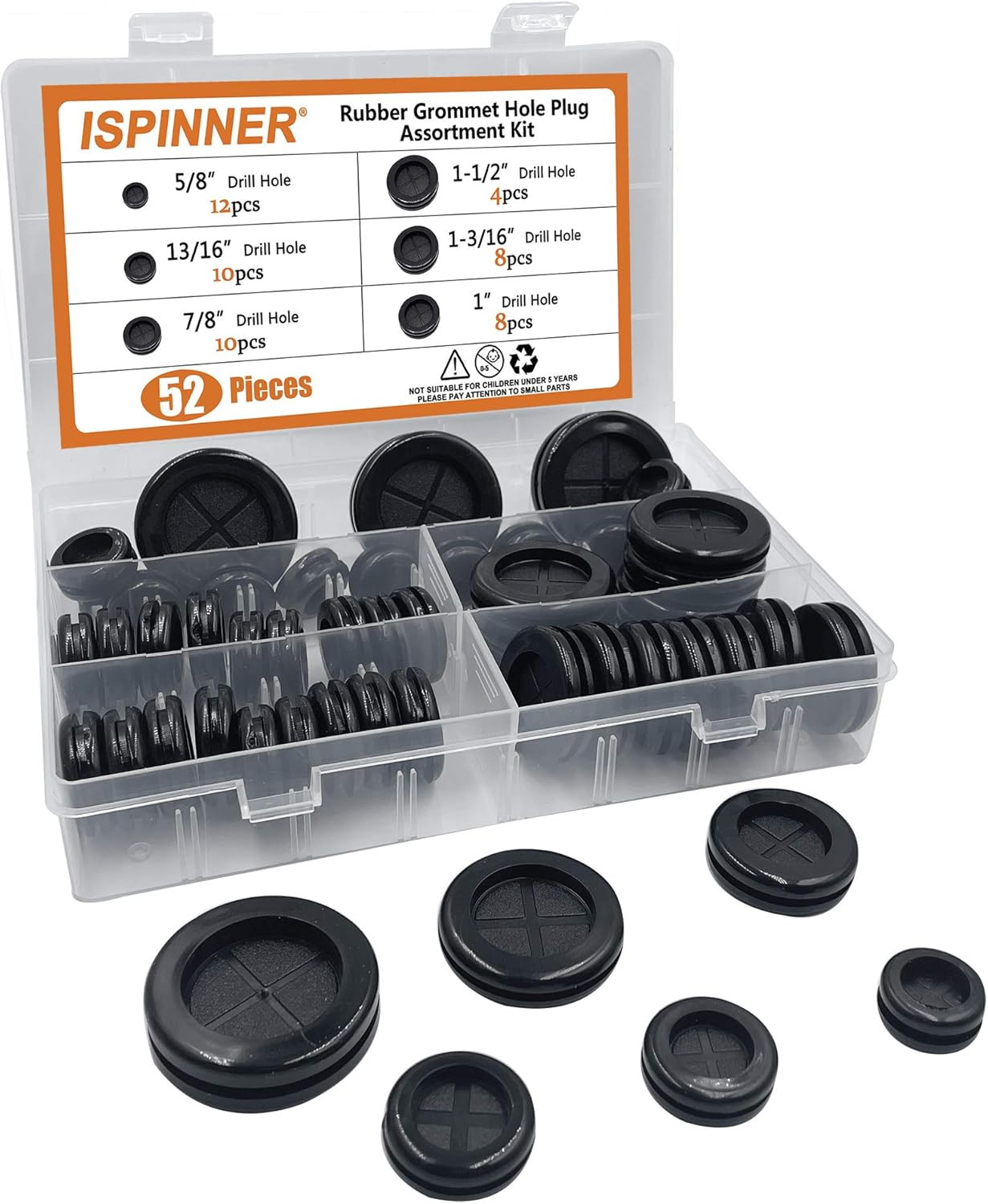 52Pcs 6 Sizes Rubber Grommet, Double Sided round Rubber Hole Plug, Drill Hole 5/
