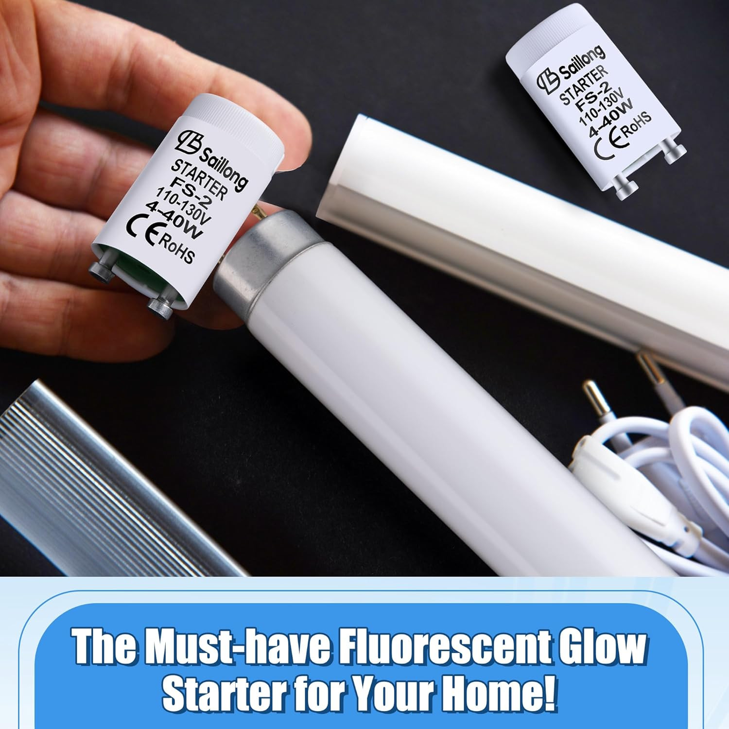 4 Pack White Fluorescent Starter for Use with 4-40W Preheat Lamps, CE Certified