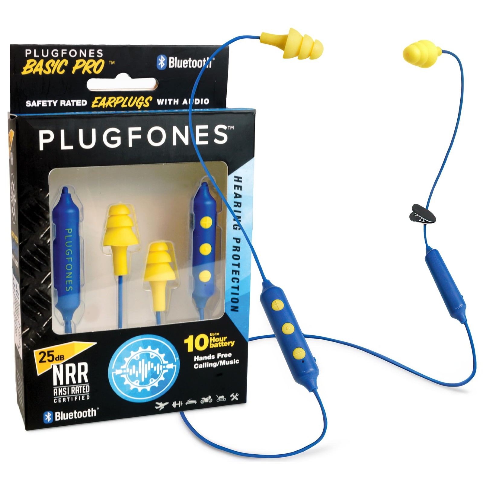 Plugfones Basic Pro Earplug Headphones Wireless Bluetooth in-Ear Blue, Yellow