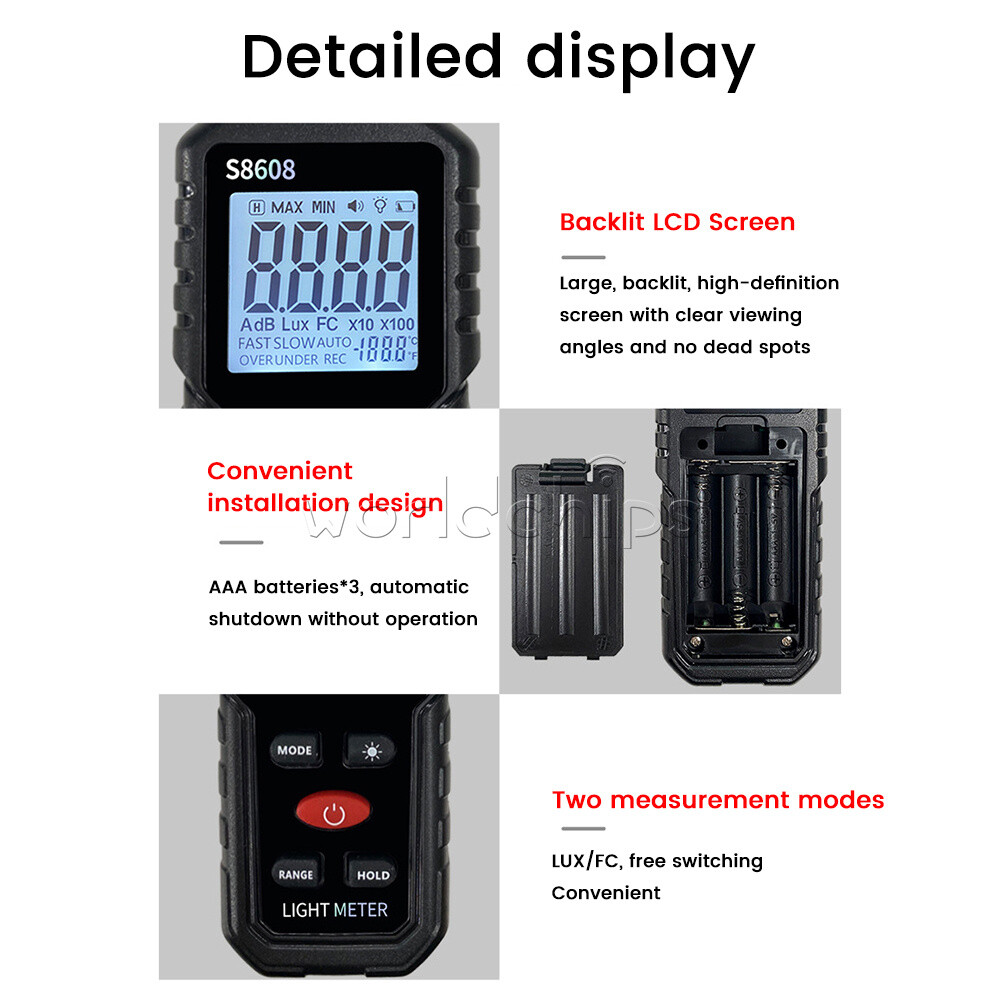 S8608 LCD Light Meter Digital Illuminance Meter Luxmeter Photometer 200000Lux