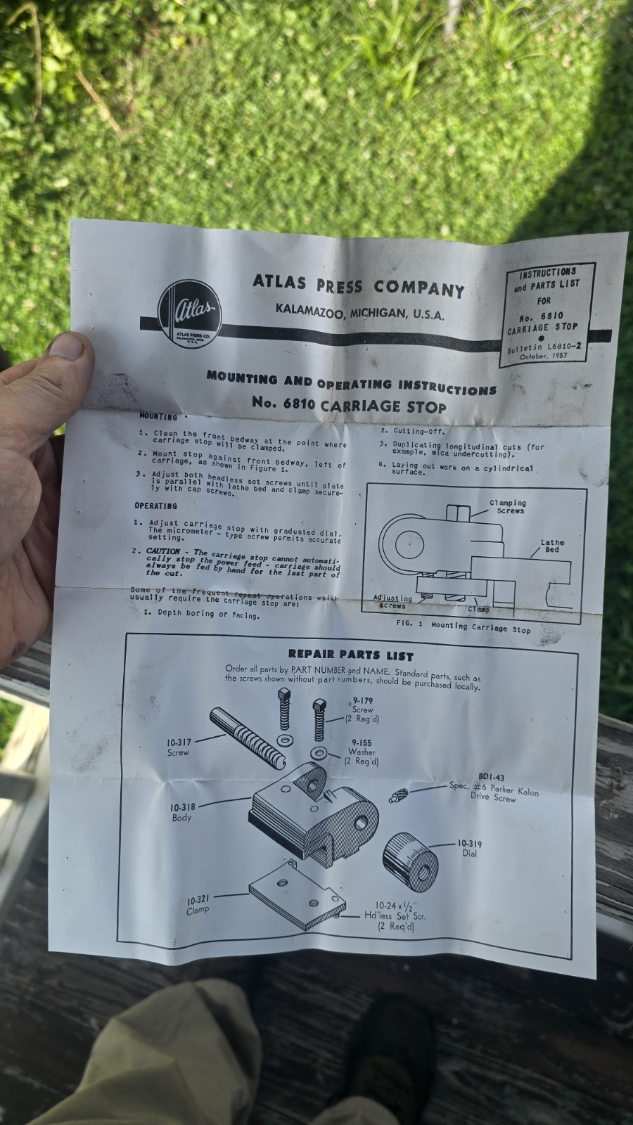 Micrometer carriage stop part #10-318 for a 6″& 12» Atlas Craftsman metal lathe