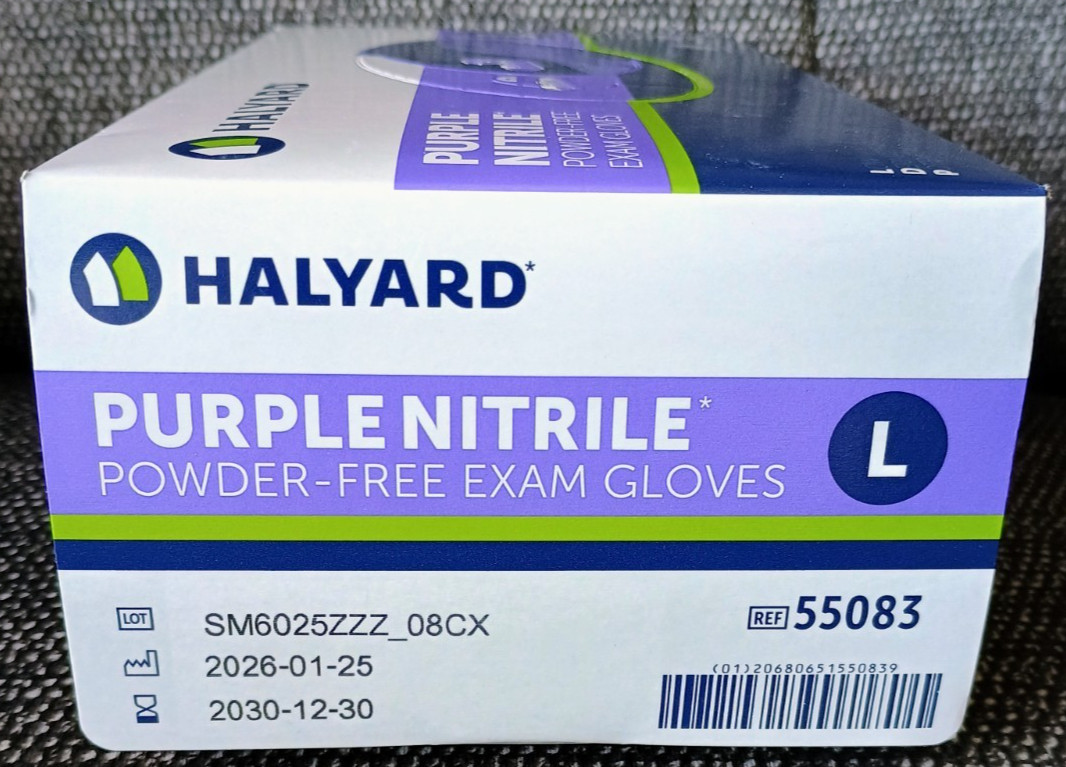Halyard Purple Nitrile Large Exam Gloves One Box 100 Gloves 55083