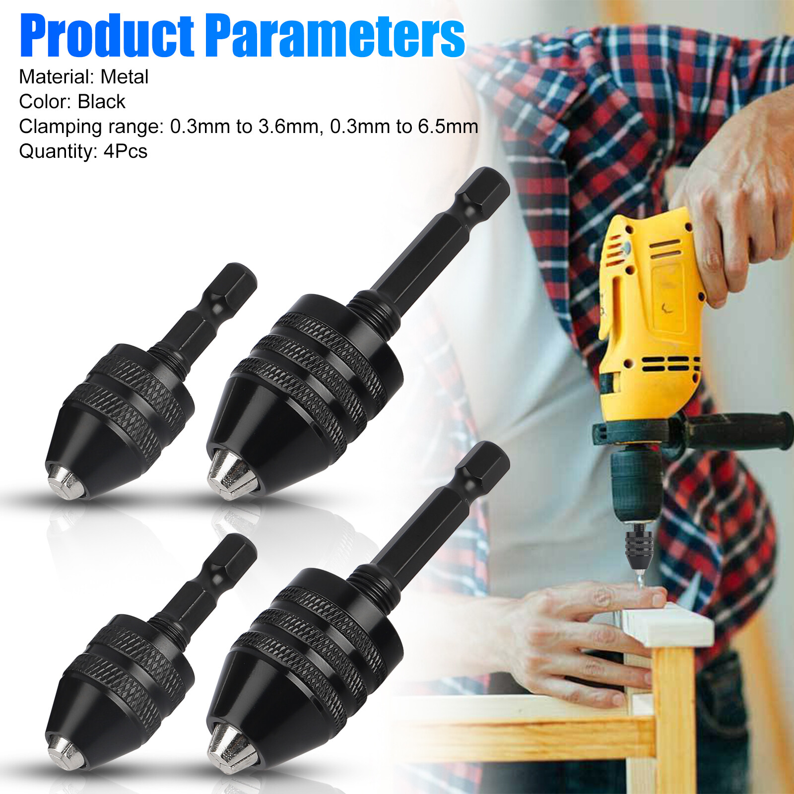 4x 1/4″ Hex Shank Keyless Drill Chuck Conversion Adapter Bit Quick Change Driver