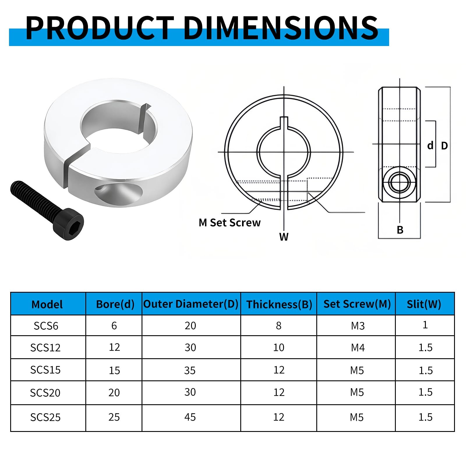 Split Shaft Colla, 4Pcs 25mm Aluminum One Piece Shaft Locking Collars, 25mm B…