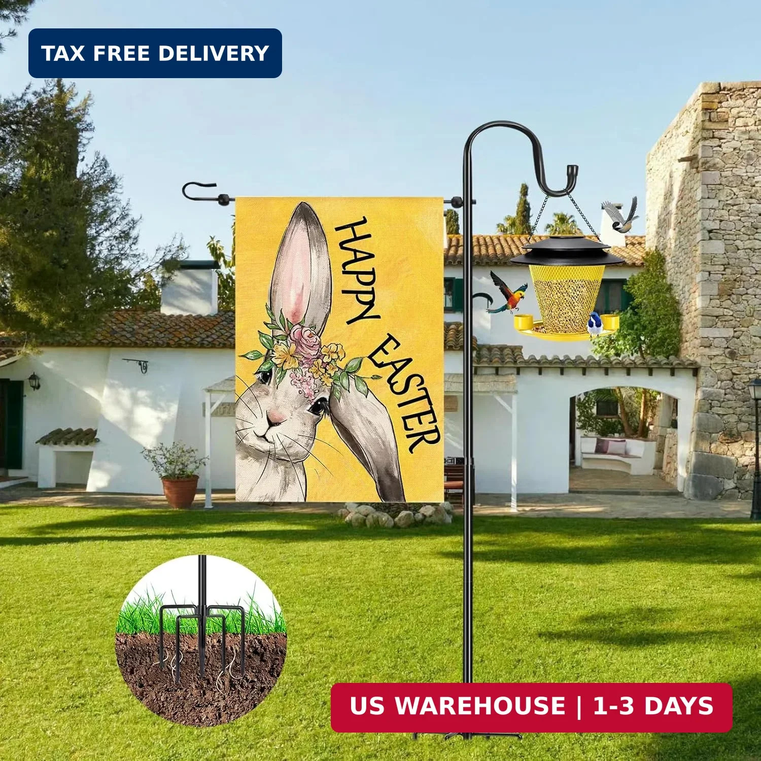 Garden Flag Stand for Outdoor,Heavy Duty Garden Flag Holder for 12×18 Flags, 46