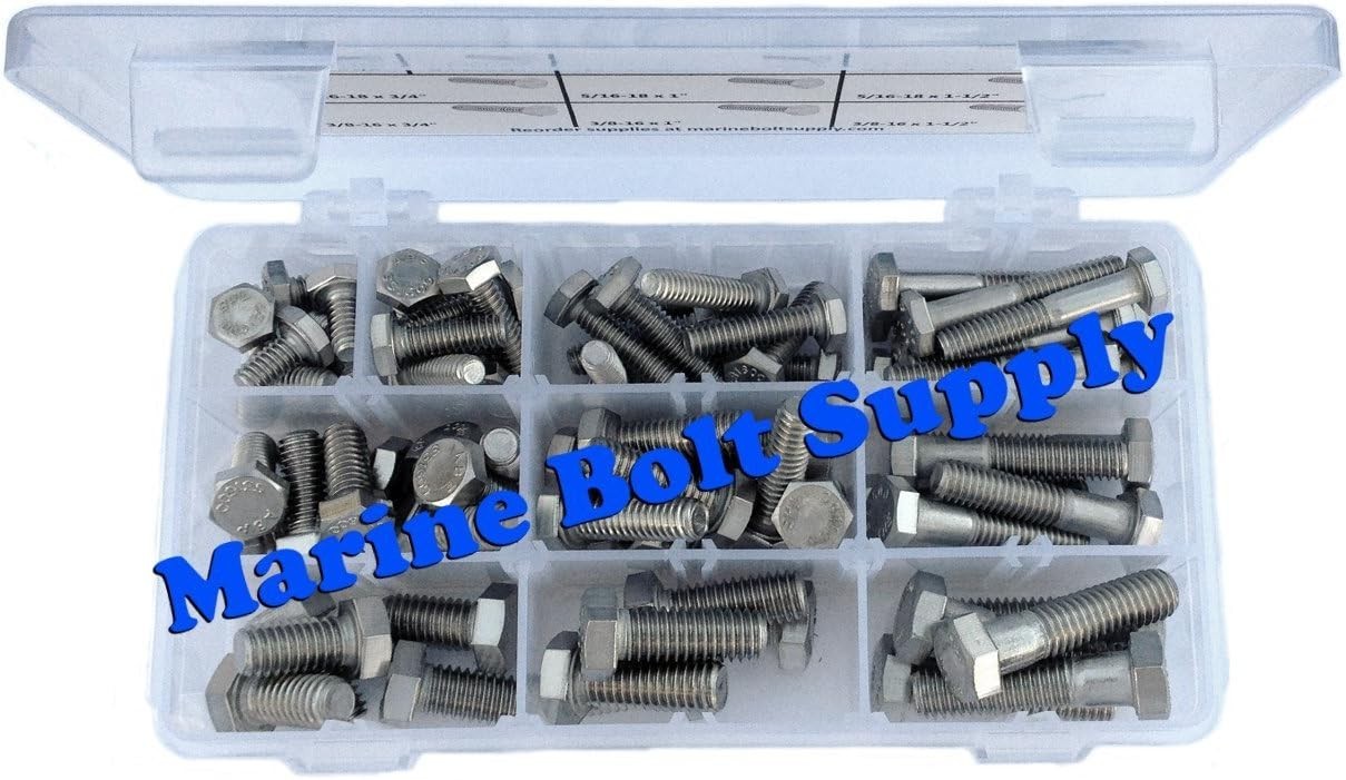 80-Piece Type 316 Stainless Steel Hex Bolt Assortment Kit Marine Grade,