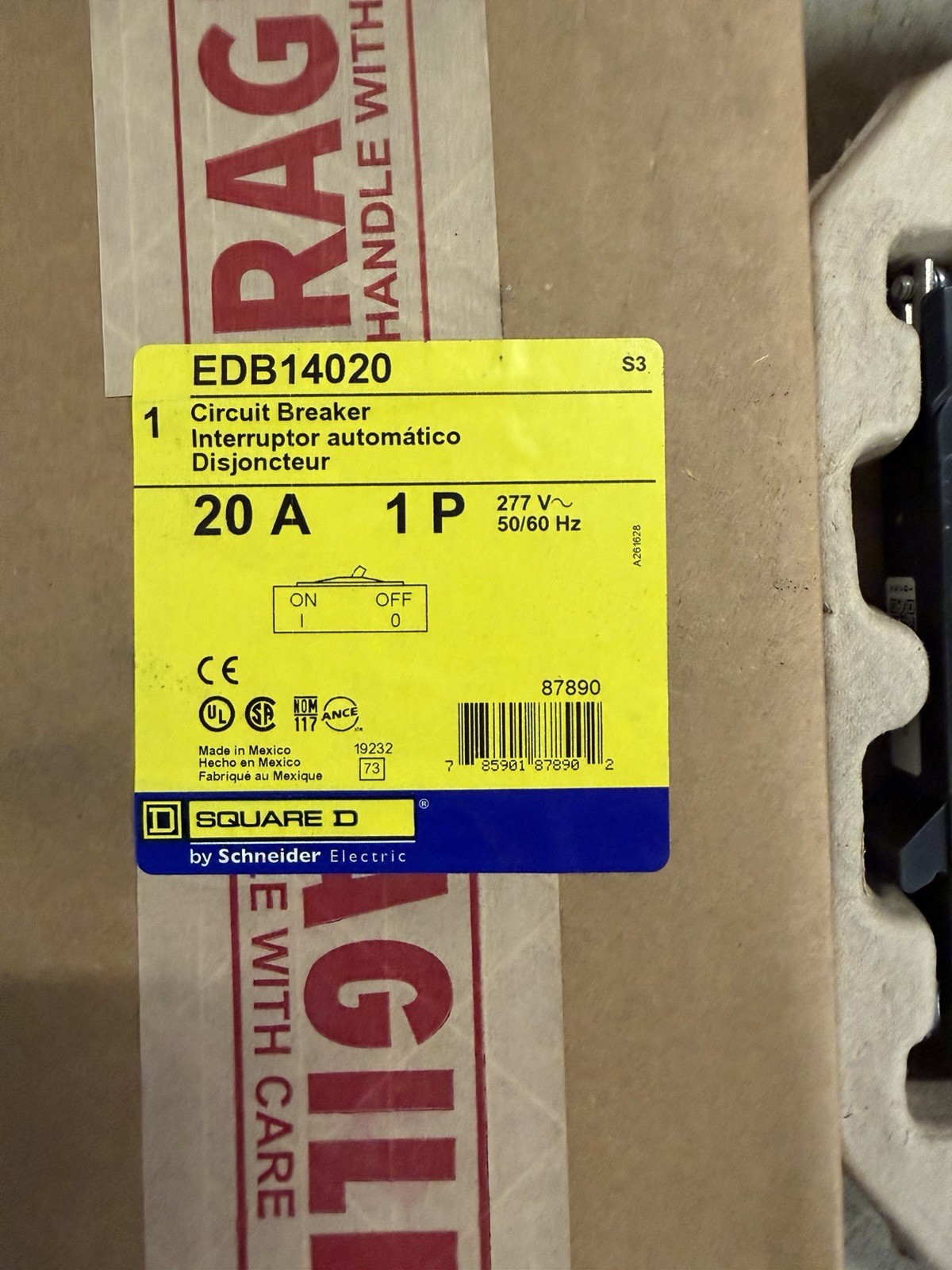 Square D Schneider Electric EDB14020 Single Pole 20 Amp Breaker 277 Volt *NIB*