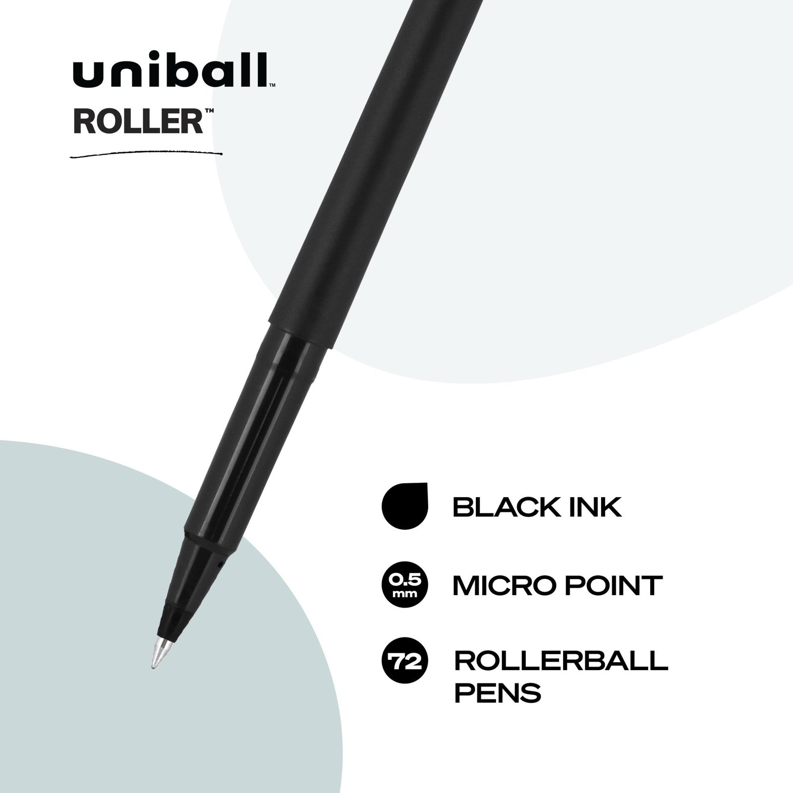 uniball Roller Rollerball Pens, Micro Point (0.5mm), Black, 72 Pack