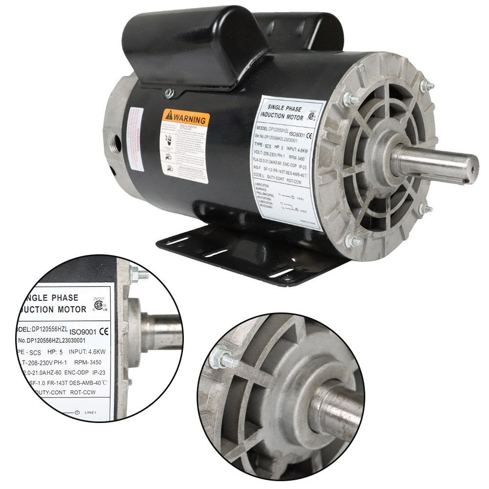 3450RPM 5HP Compressor Duty Electric Motor 1Phase 56HZ Frame 7/8″ Shaft 230V New
