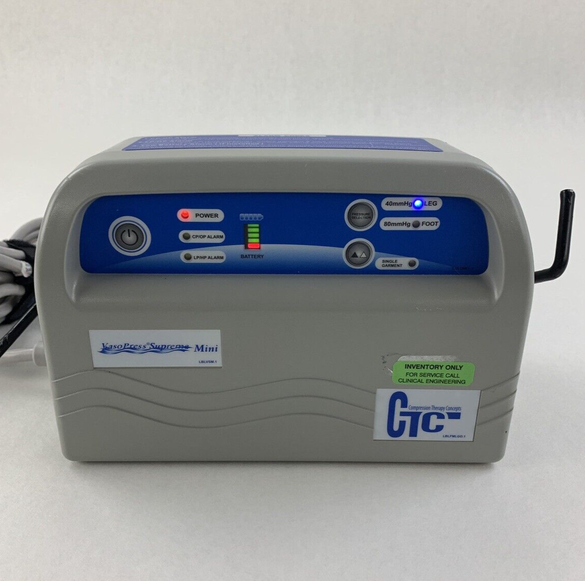 VasoPress Supreme Mini DVT Pump VP500DM Compression Therapy W/ Cord and Battery