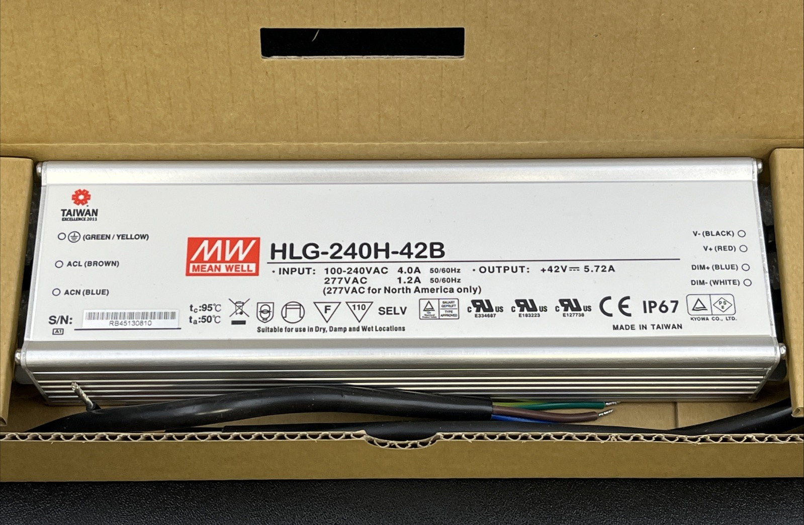 Mean Well LED Driver HLG-240H-42B 42vdc IP67
