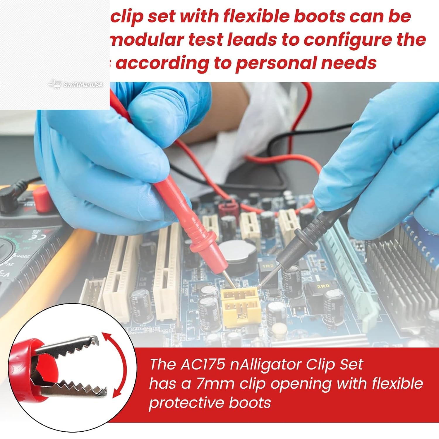AC175 Threaded Alligator Clip Set for Fluke TL75 TL175 TP175 TL71-1 Test Leads