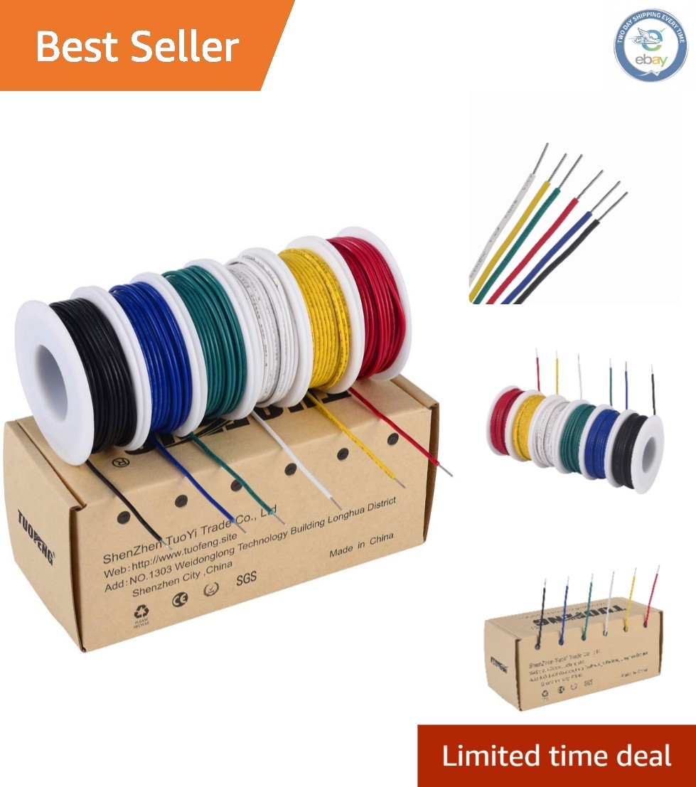 Durable 22 AWG Solid Copper Wire Kit, 6 Colors, 30ft Each – Safe for Electronics