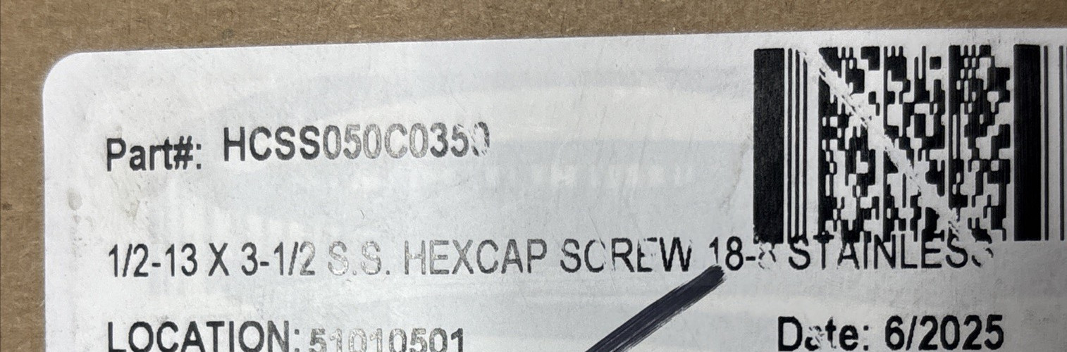 12- 1/2-13 X 3-1/2″ Hex Bolts 18-8 Stainless Steel Cap Screws Partially Threaded