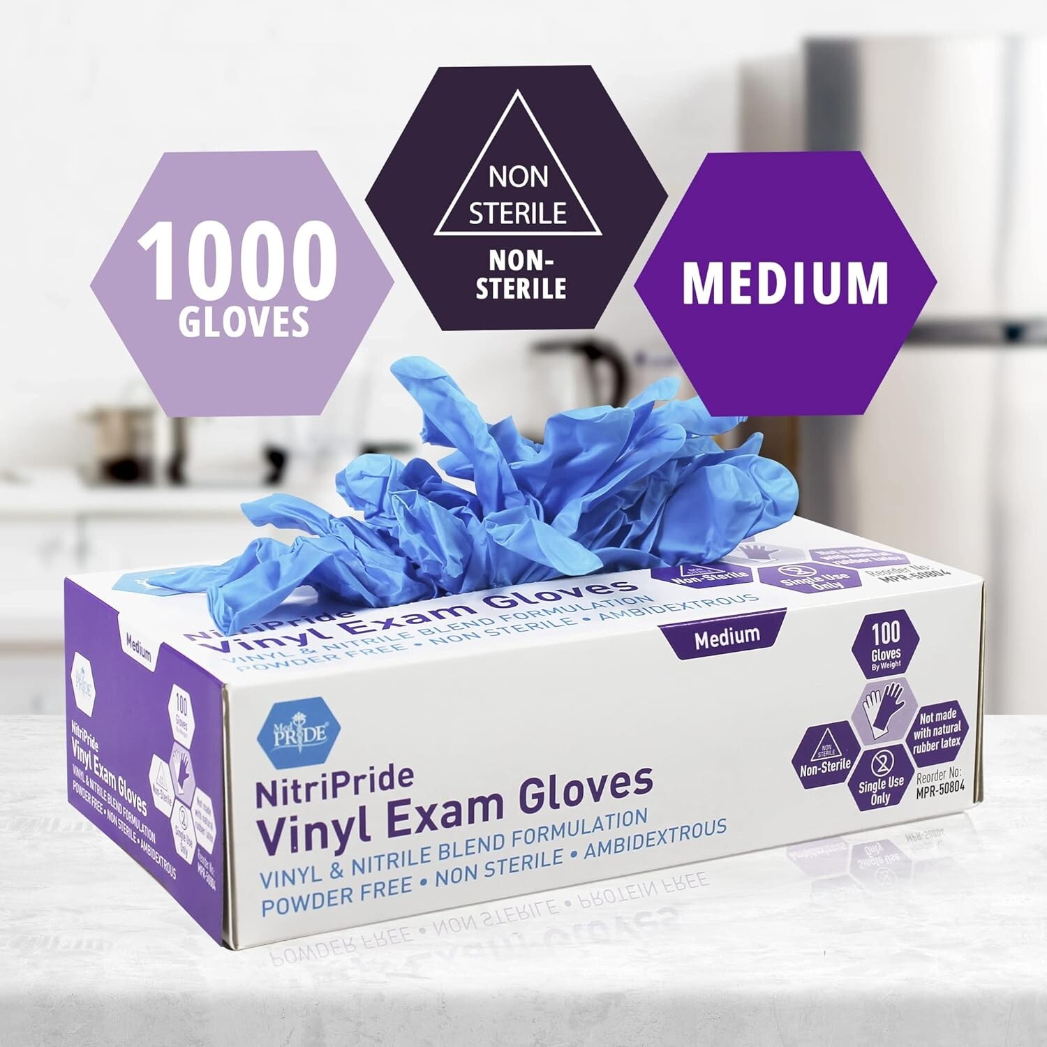 MedPride NitriPride Nitrile-Vinyl Blend Exam Gloves. N/S P-Free, Medium-1000/CS