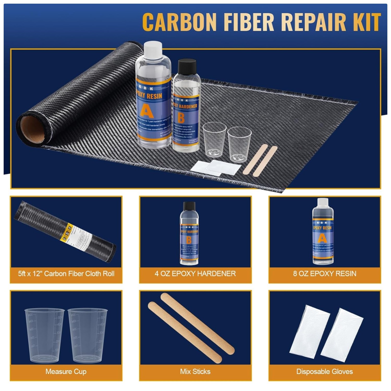 Carbon Fiber Repair Kit 5FT Cloth + Epoxy Resin