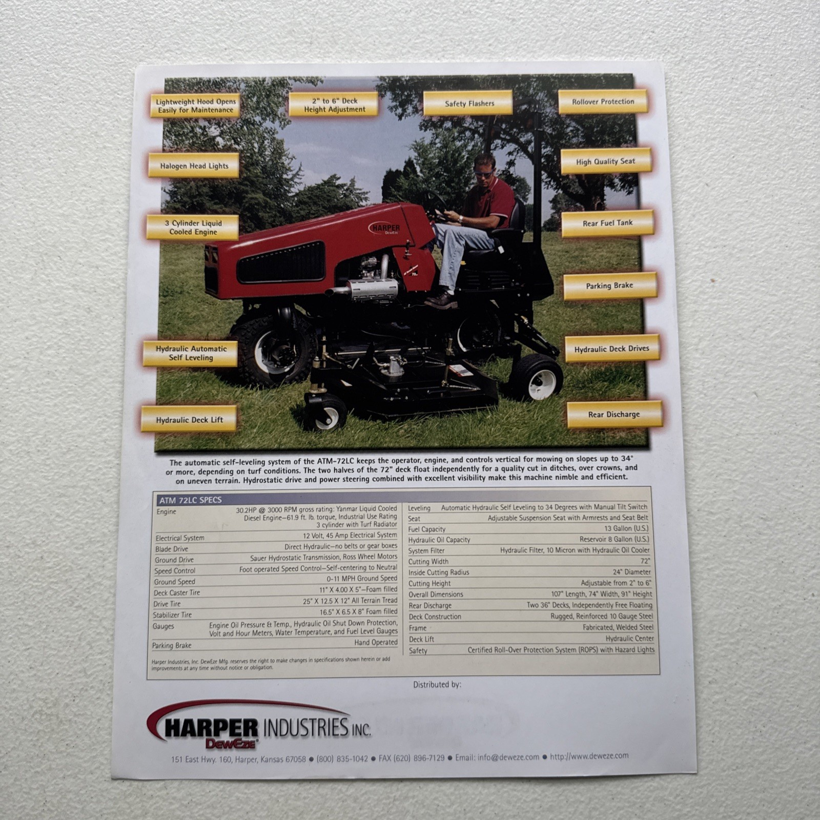 DewEze All Terrain Mower Model ATM-72LC Specification Sheet