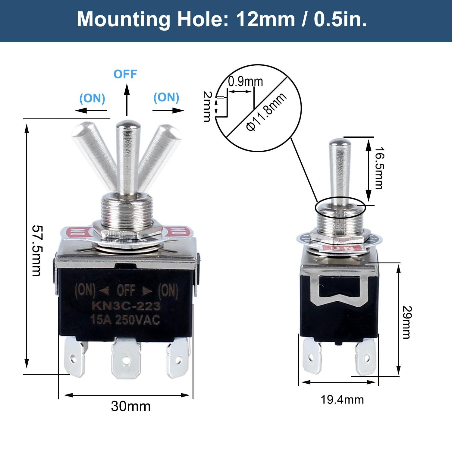 Momentary 6Pin Toggle Switch 30A 12VDC/ 20A 120VAC ON/Off/ON 3 Positions Elec…