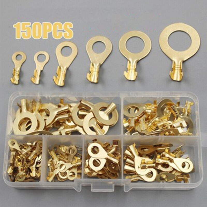 150pcs O-Type Copper Crimp Ring Terminal Set Electrical Wire Connector Kit M3–M1
