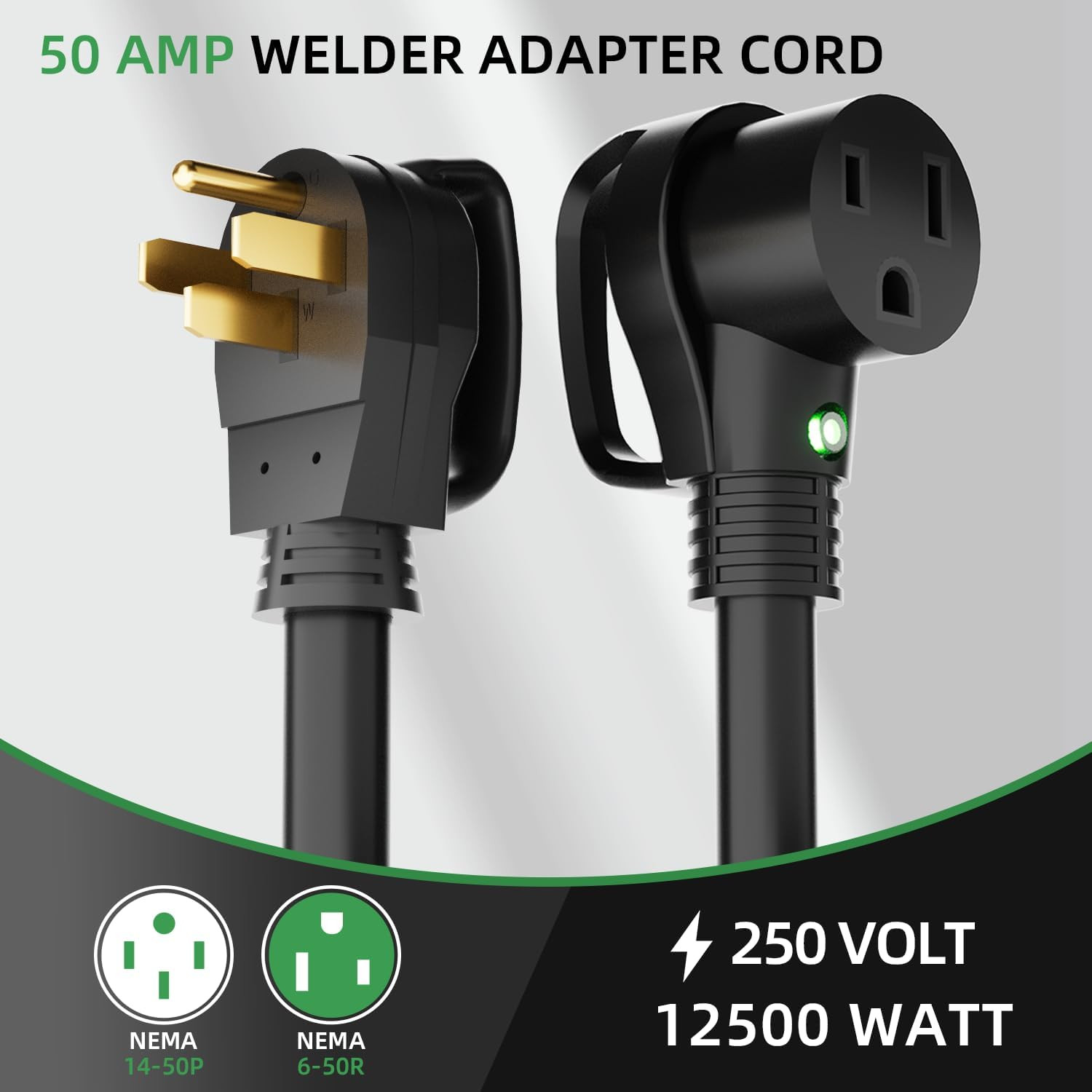6 AWG Welder Extension Cord 10FT, NEMA 14-50P to 6-50R Adapter, 50 Amp 250V 1250