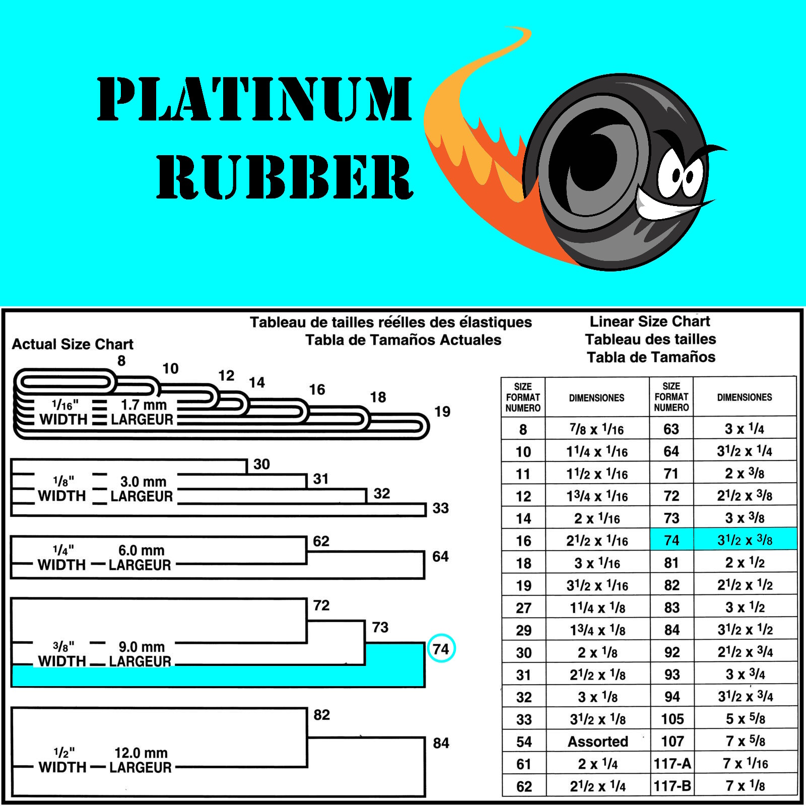 Platinum Rubber Bands #74 Size Blk (Extra Wide 375inch , Large) UV Rated US Made