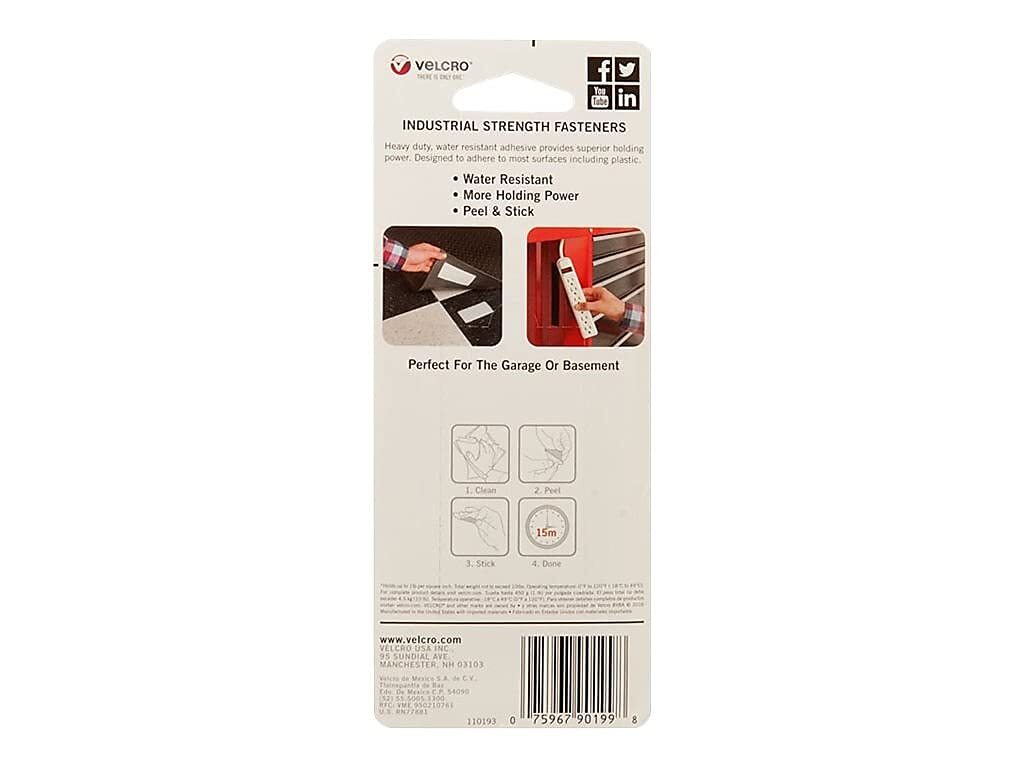 Velcro® 90199 Industrial Strength Sticky-Back Hook & Loop Fastener Strips 4″x2″