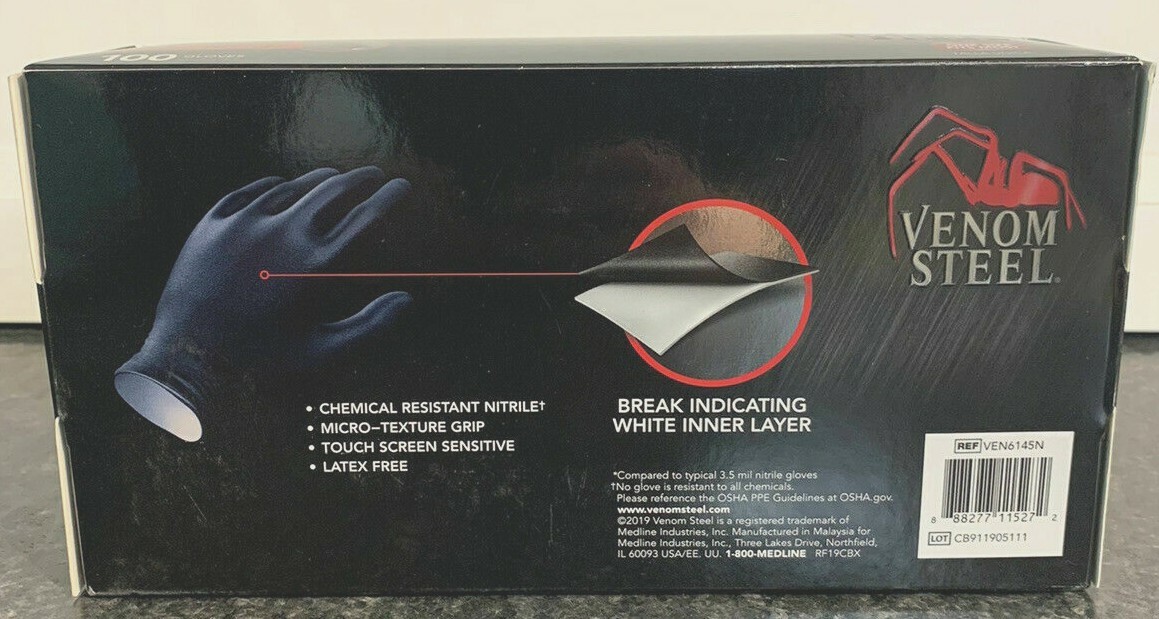 Venom Steel Heavy Duty Nitrile Black Glove 6mil Rip Resistance Latex Free 100 Ct