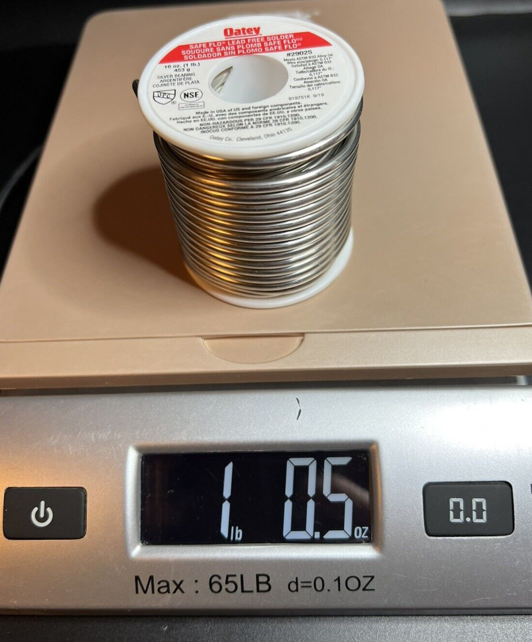 Oatey 1 Lb. Safe Flo Lead Free Solder #29025 Silver Bearing 0.117” SHIPS TODAY!