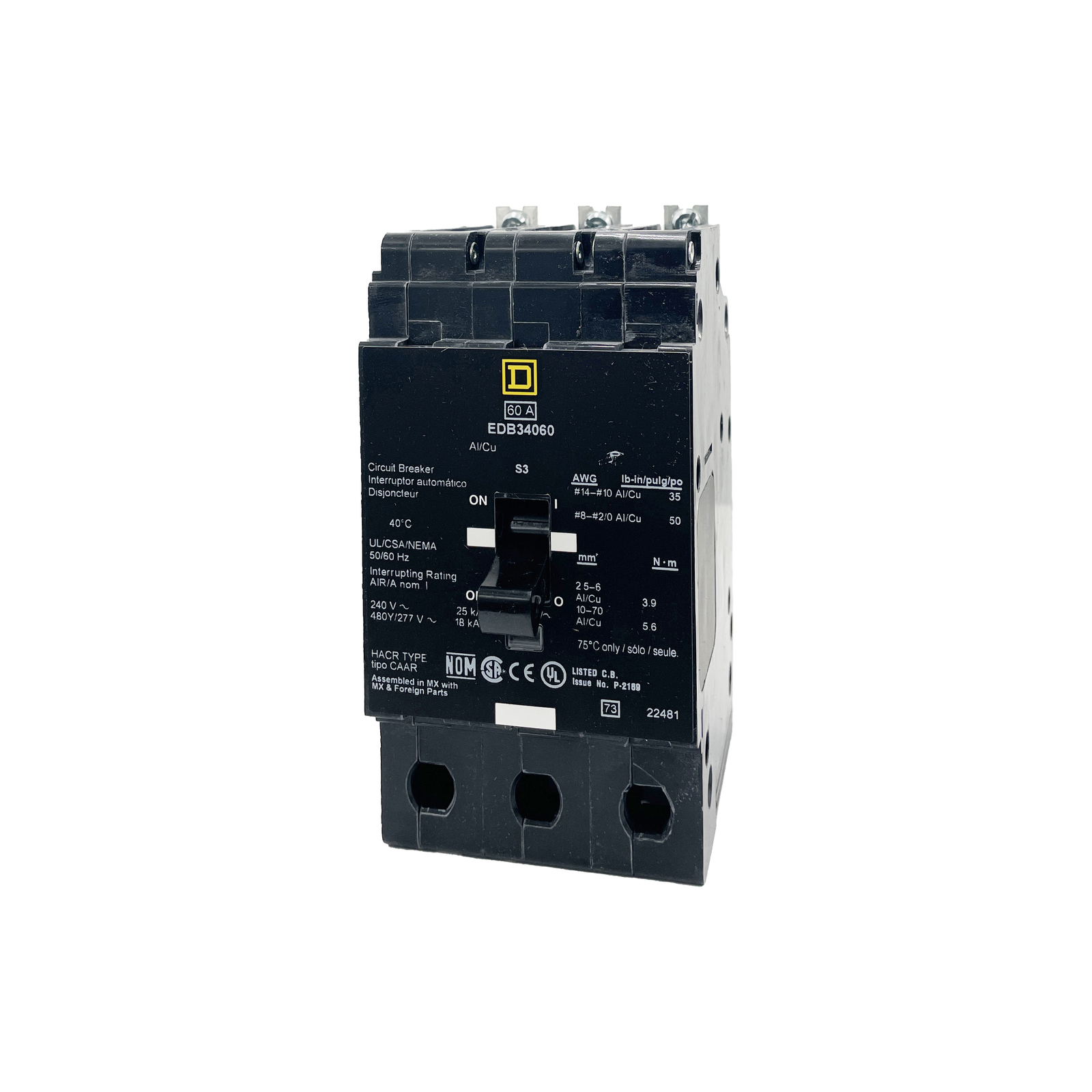 NIB – Square D – EDB34060 – Molded Case Circuit Breaker – 60A, 3-Phases, 480V