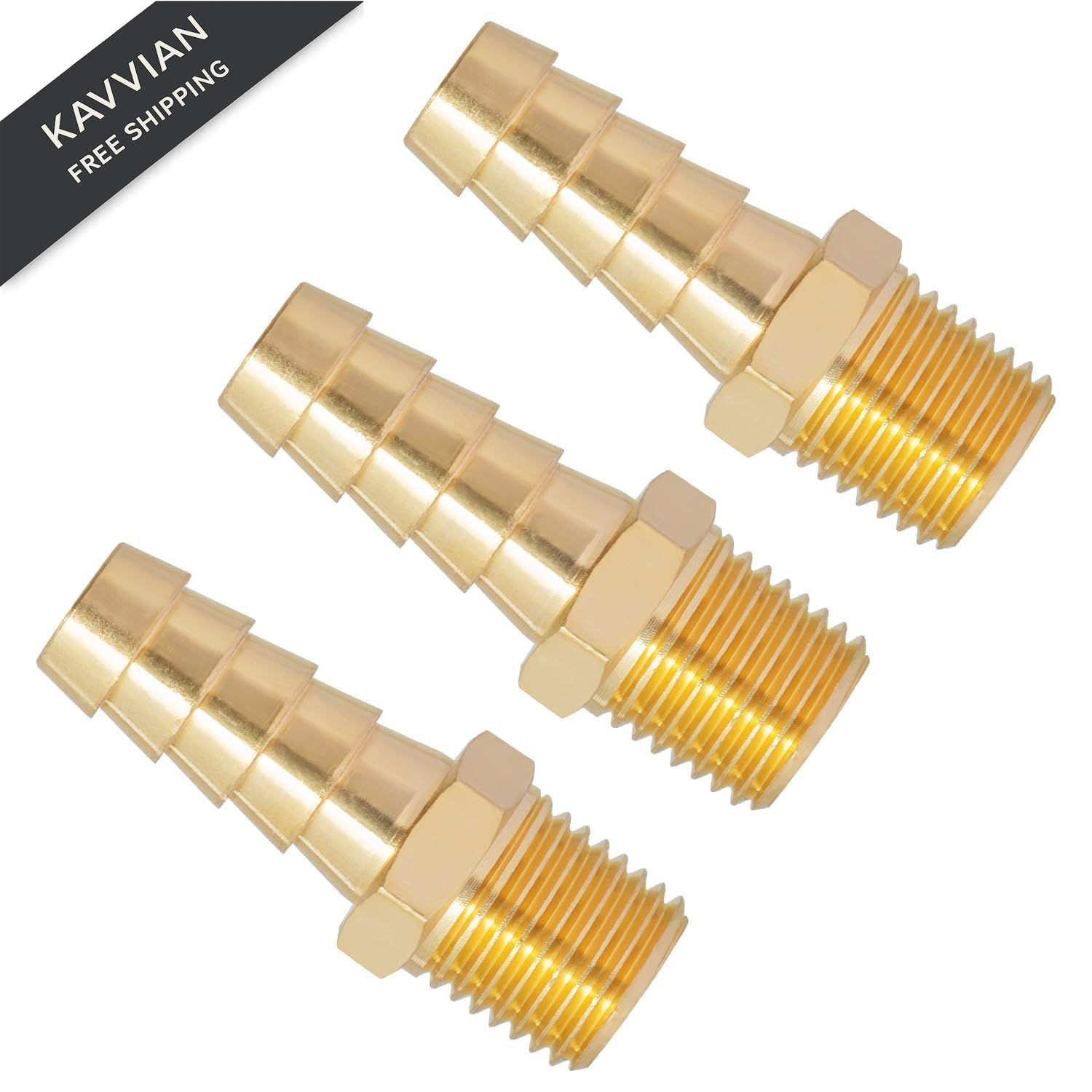 SUNGATOR 3-Pack 3/8 Inch Barb × 1/4 NPT 3/8″ x 1/4″ Male, Brass