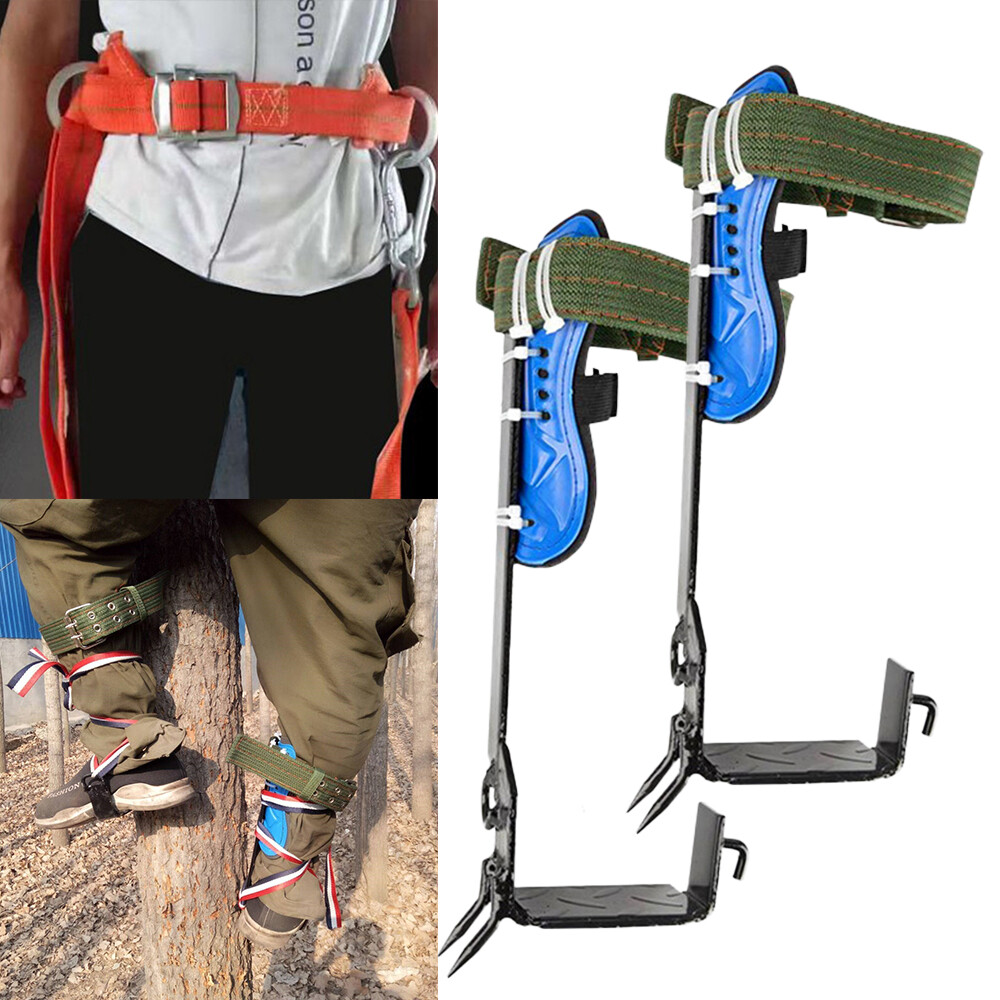 Tree/Pole Climbing Spike Set Safety Belt Rope Lanyard w/ Carabiner 2 Gear Hook