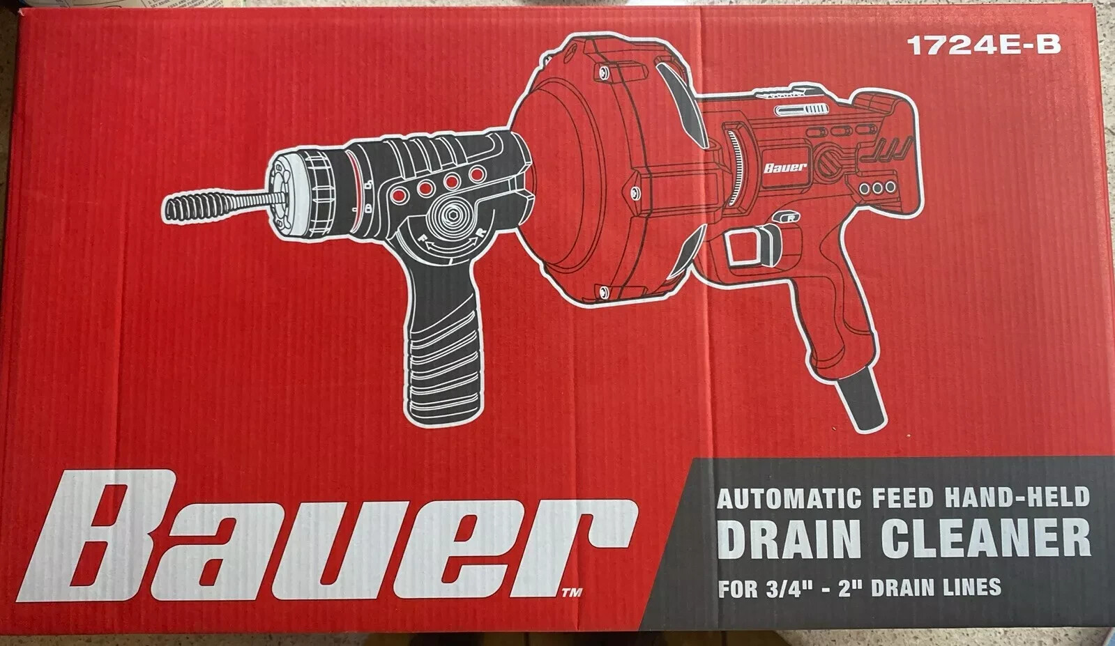 NEW Bauer Automatic Feed Hand-Held Drain Cleaner Snake Tool 25’ 64063