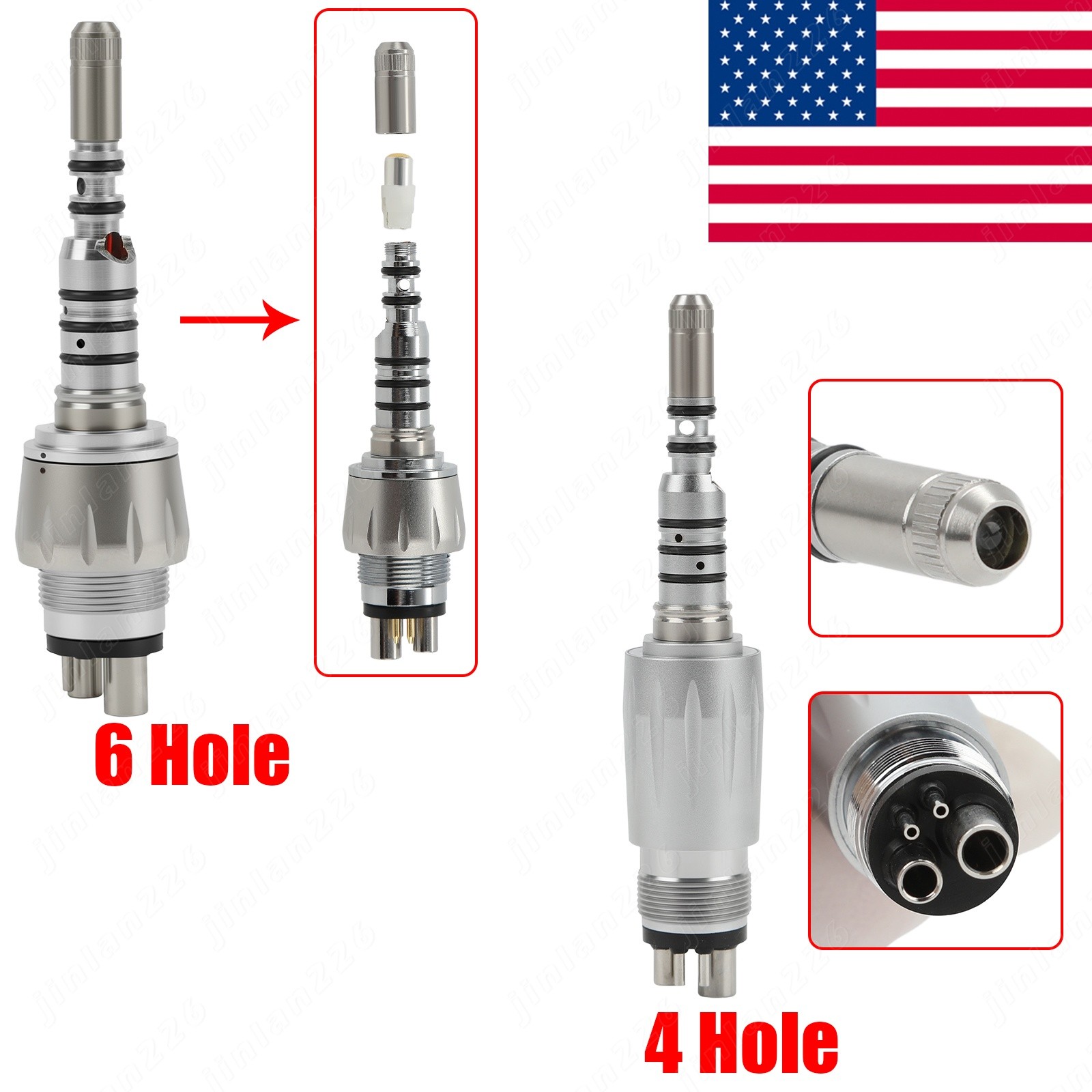 ABDENT Dental High Speed Handpiece With 4/6 Hole Quick Coupler 360° Swivel USA