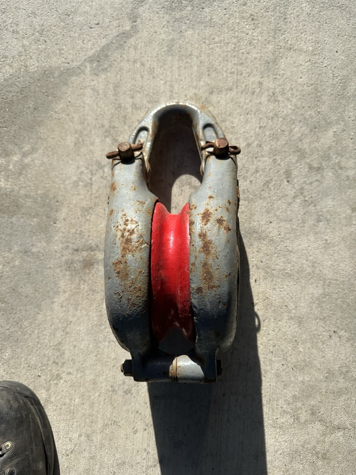 Vintage rare Rope Master 6W Industrial Mine Lifting Pulley Block Gray/Red Sheave