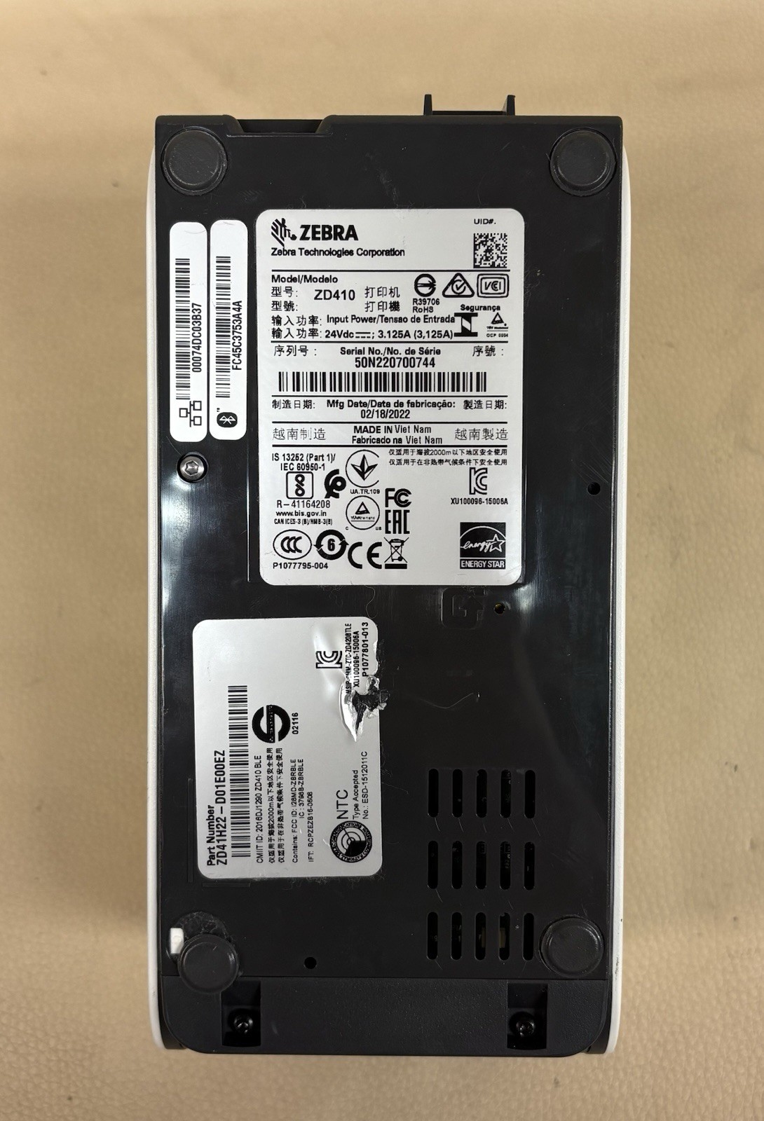Zebra ZD410 ZD41H22-D01E00EZ 203 DPI Bluetooth Monochrome Label Printer