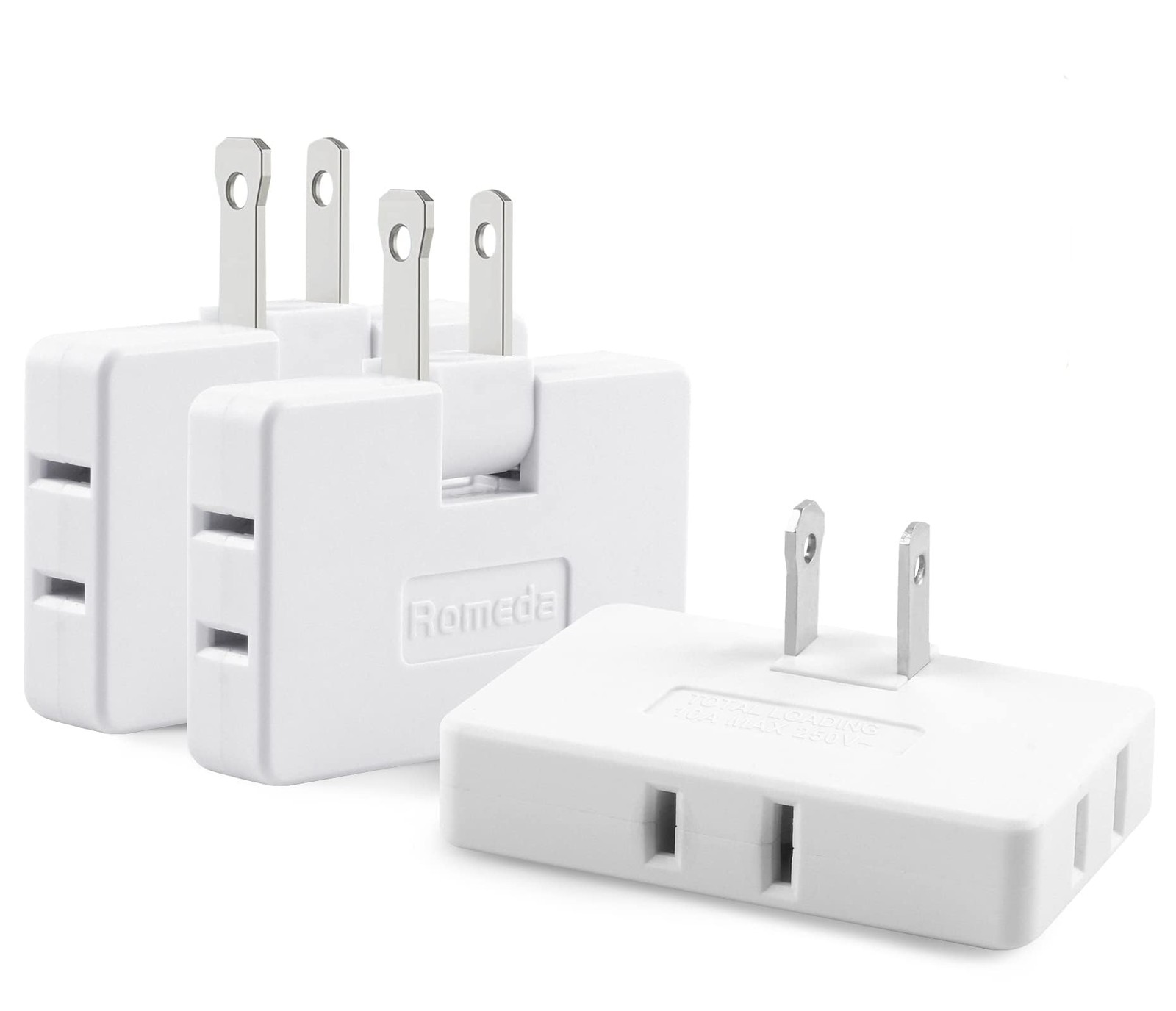 3 Outlet Extender Flat Plug Adapter 3 Way Wall Adapter Foldable White