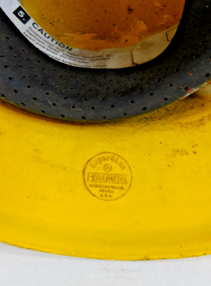 Vintage SuperGlas Fibre Metal Fiberglass Duck Bill Hard Hat USA Yellow, 4/56