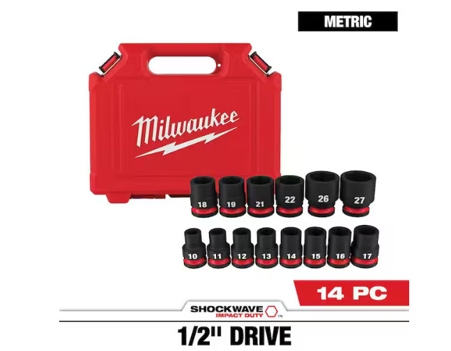Milwaukee SHOCKWAVE 1/2in. Drive Metric 6 Point Impact Socket Set | 14-Piece Set