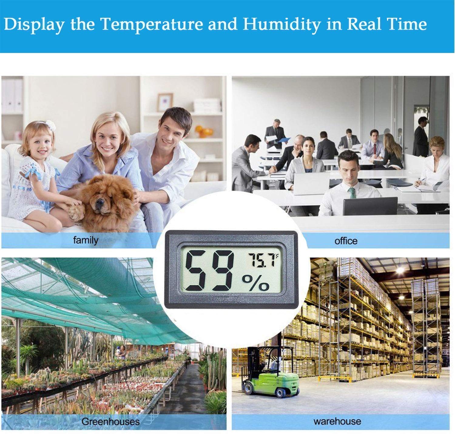 4-Pack Mini Digital Temperature Humidity Meters Gauge Indoor Black